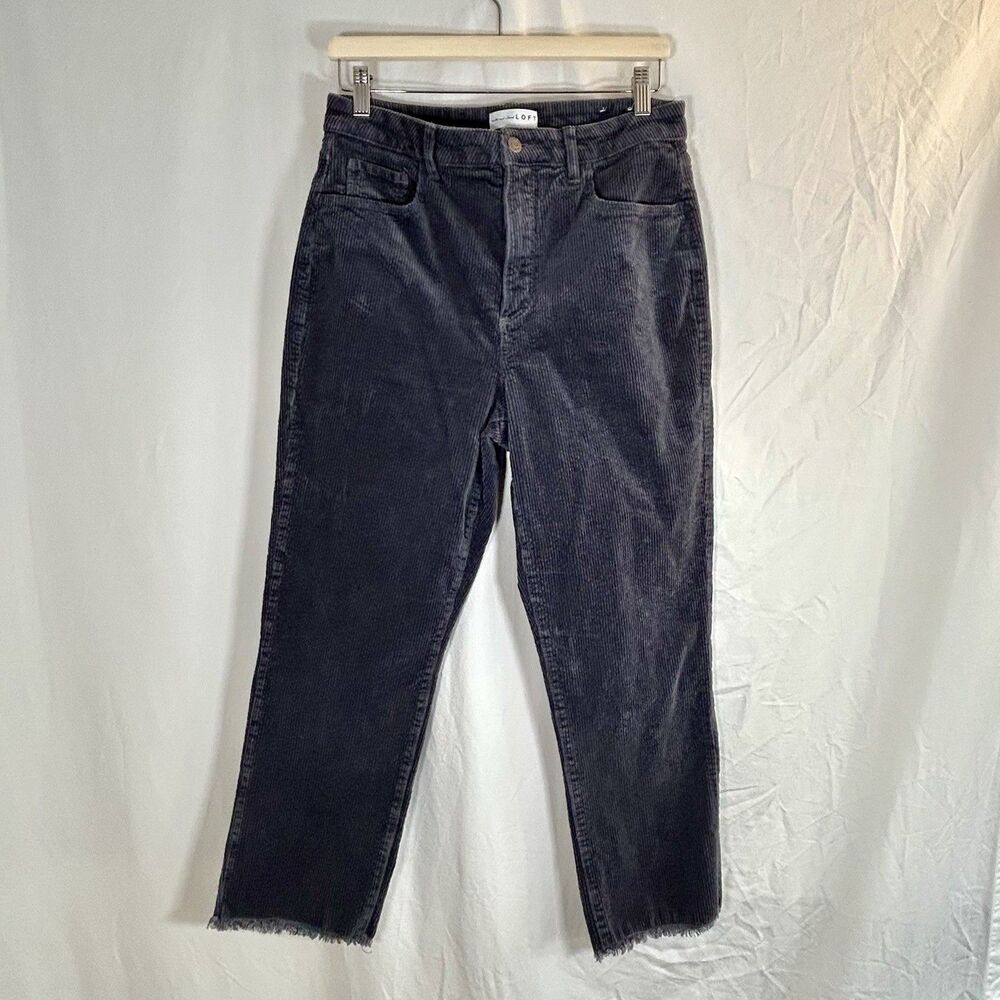 LOFT Blue Grey Corduroy Straight Leg Raw Hem Cropped Pants Womens Size 10/ 30" - Picture 1 of 14